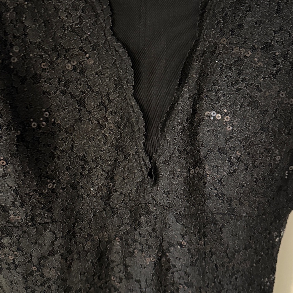 NWT Roz & Ali Black Sequin Lace Midi Cocktail Dress Sheer Front Panel 10 - Picture 3 of 9